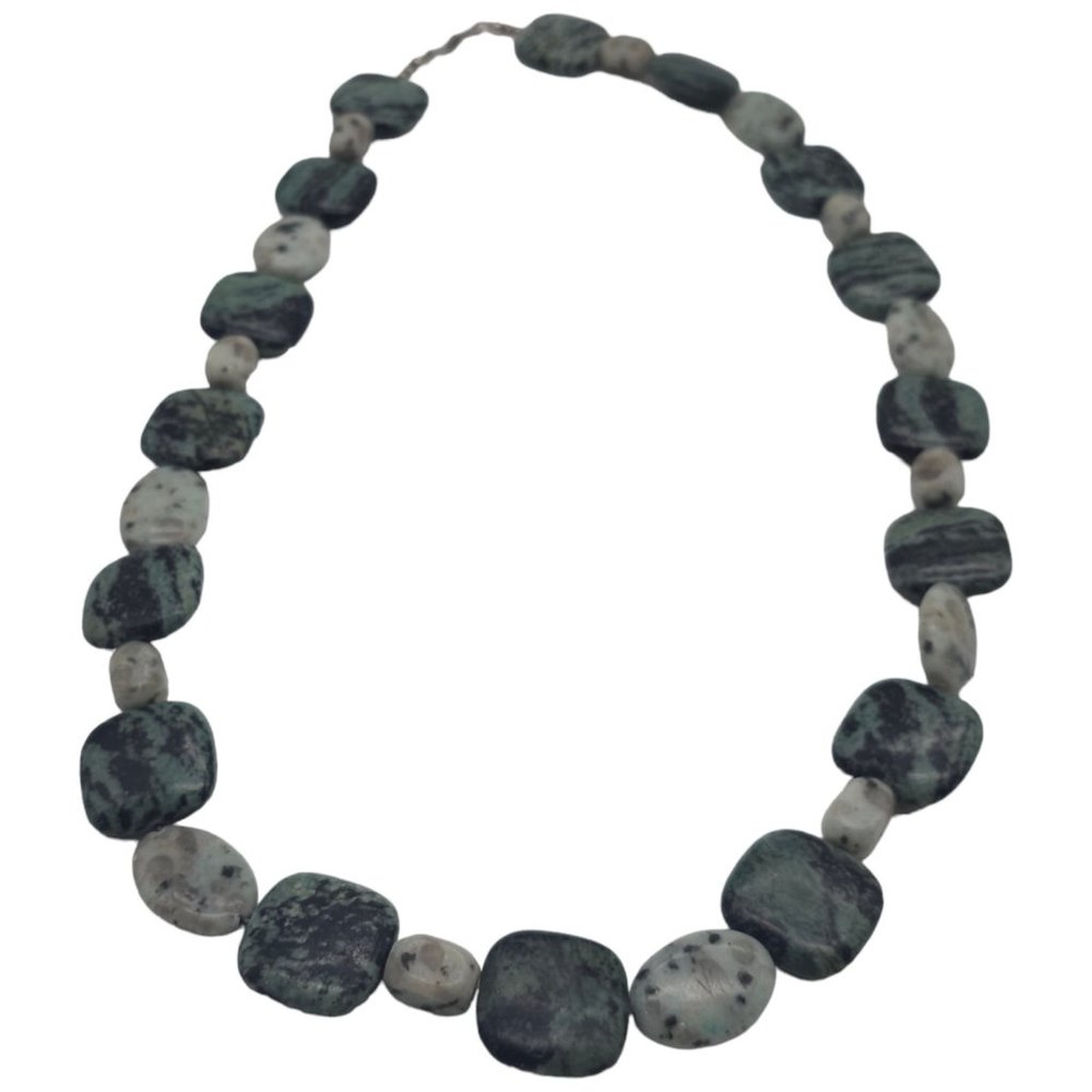Green Moss Agate Blue Jasper Beaded Necklace 27" Sterling Silver 925 Stamped M16 - Picture 6 of 10